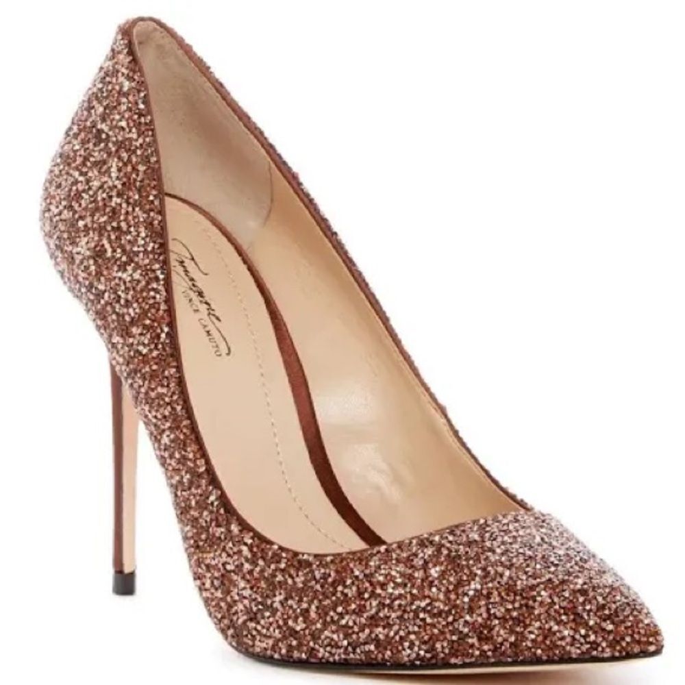 Vince Camuto Burgundy Glitter Pointed Toe Stiletto Pumps Women's Heels Wedding
